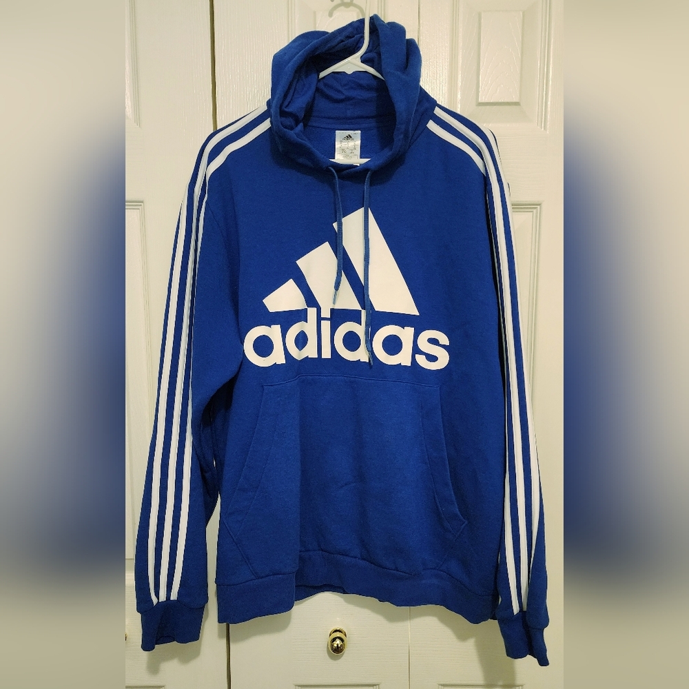 adidas Originl Electric Blue Pullover Hoodie with White 3 Stripe Logo XL